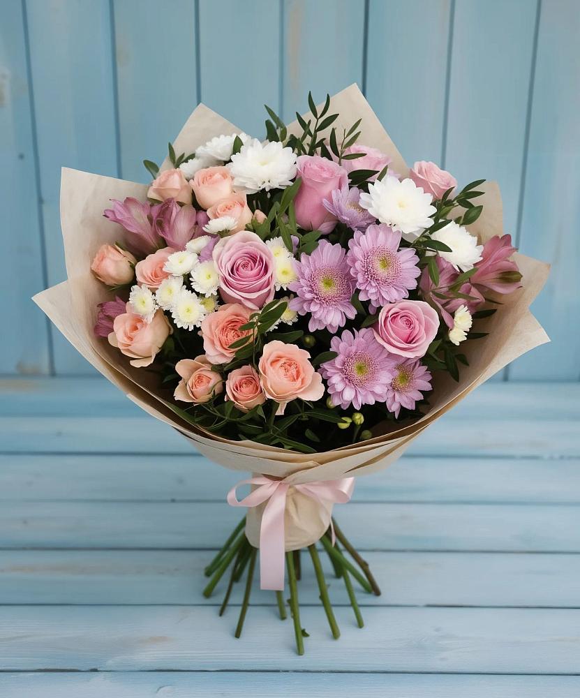 Букет цветов из: Хризантемы, Розы и Альстромерии в Орджоникидзевском