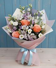 Букет цветов из:  Лизиантусы, Розы, Альстромерии и Гипсофила #REPLACE_PRED# Орджоникидзевском