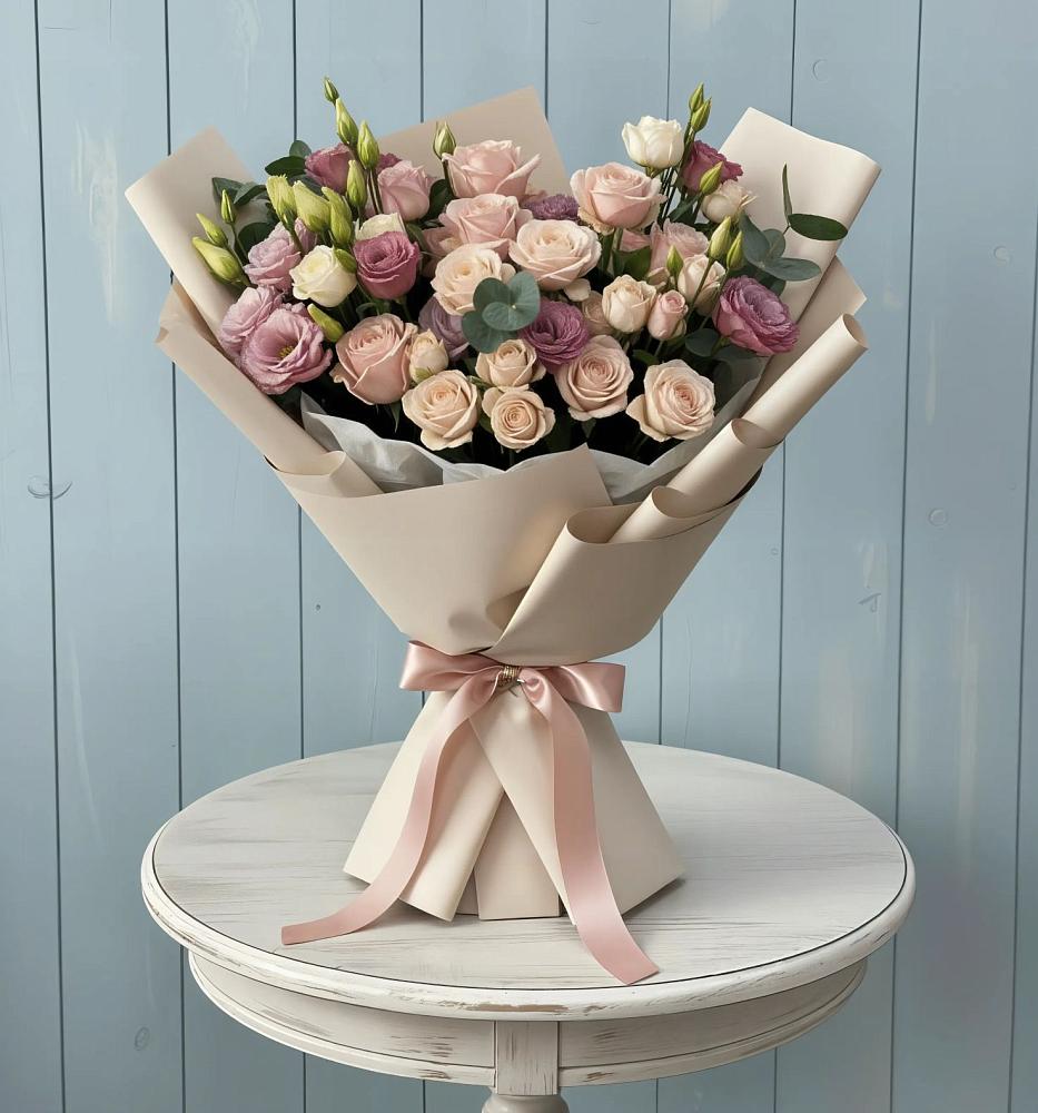 Букет цветов из: Розы и Лизиантусы в Орджоникидзевском