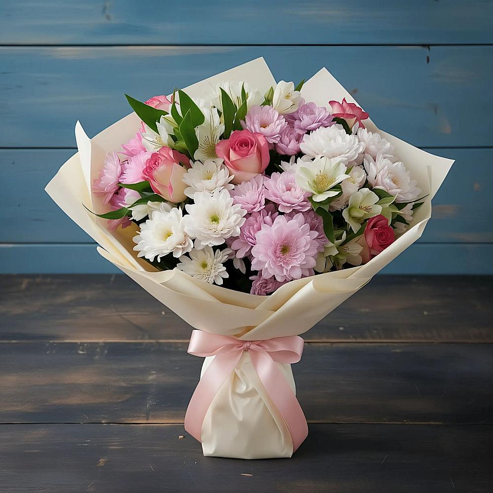 Букет цветов из: Хризантемы, Альстромерии и Розы в Орджоникидзевском